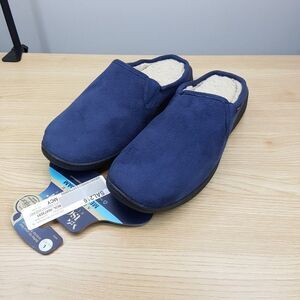 ISOTONER Slippers Mens Size 9.5 10.5 Blue Slip On Open Back Plush Memory Foam
